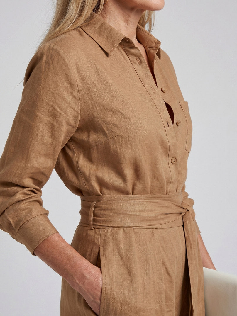 Collared Tie Waist Wide Leg Jumpsuit
