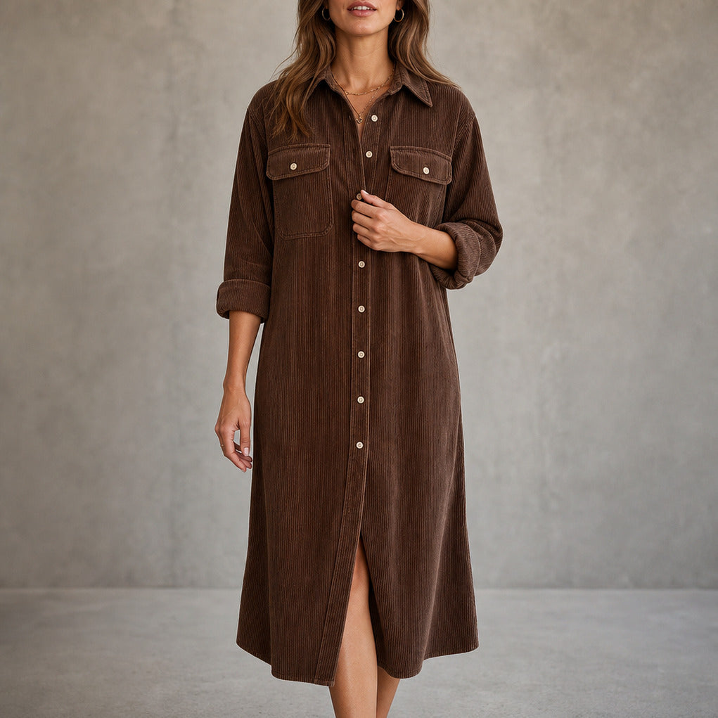 Corduroy Button Front Shirt Dress