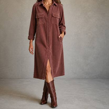 Corduroy Button Front Shirt Dress