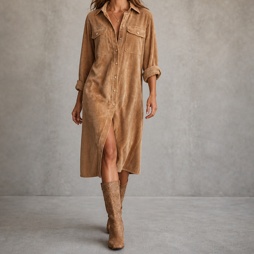 Corduroy Button Front Shirt Dress