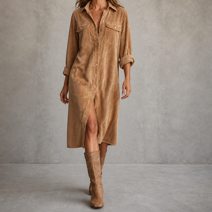 Corduroy Button Front Shirt Dress