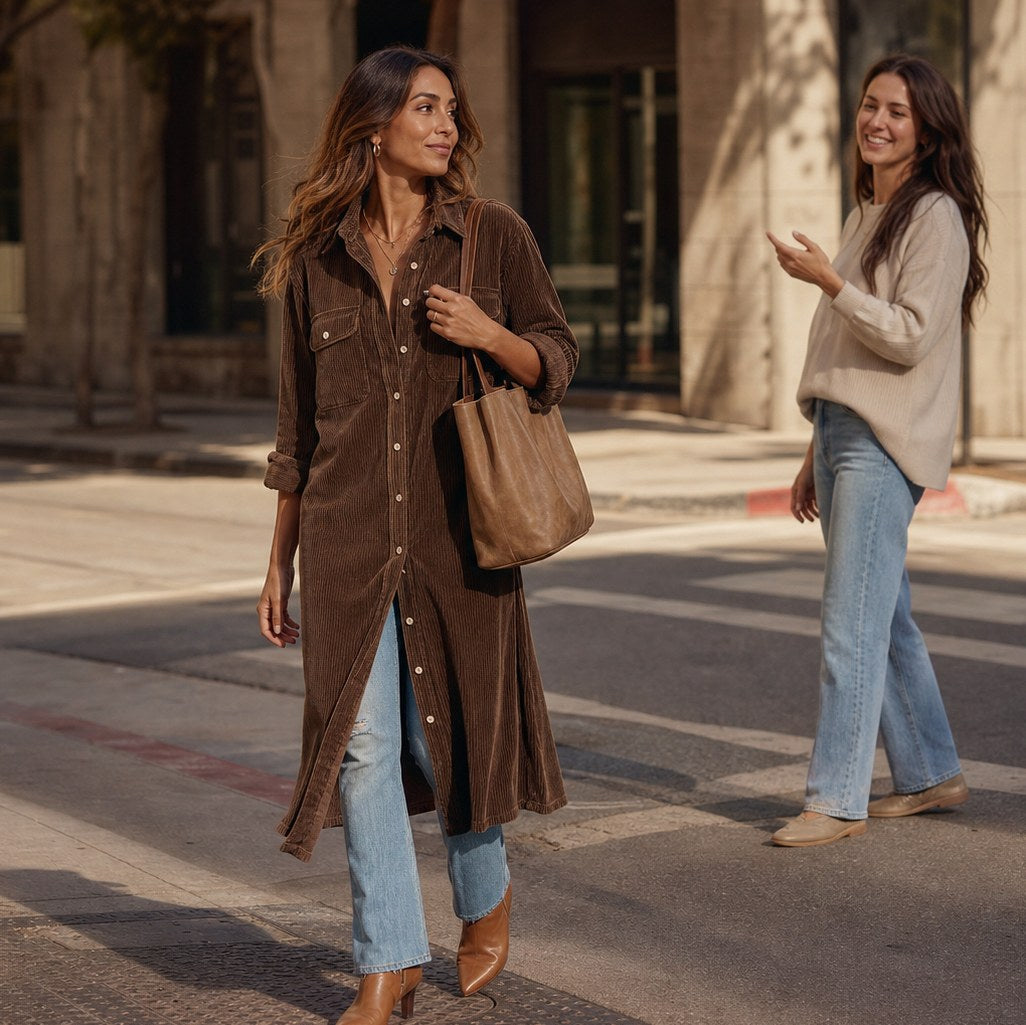 Corduroy Button Front Shirt Dress