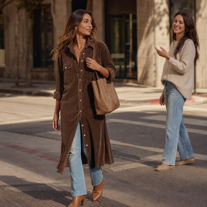 Corduroy Button Front Shirt Dress