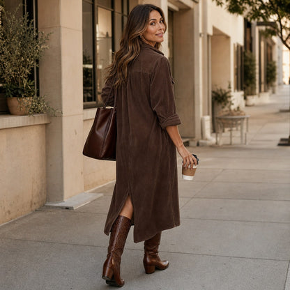 Corduroy Button Front Shirt Dress