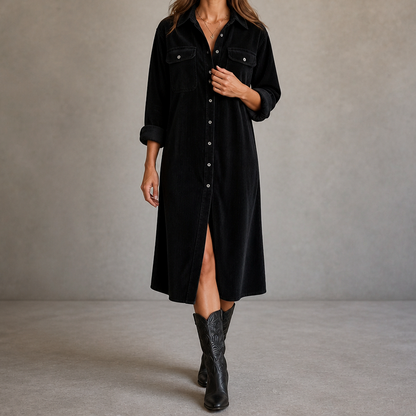 Corduroy Button Front Shirt Dress