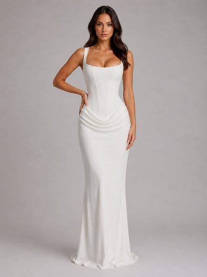 Corset Draped Drop Waist Maxi Dress