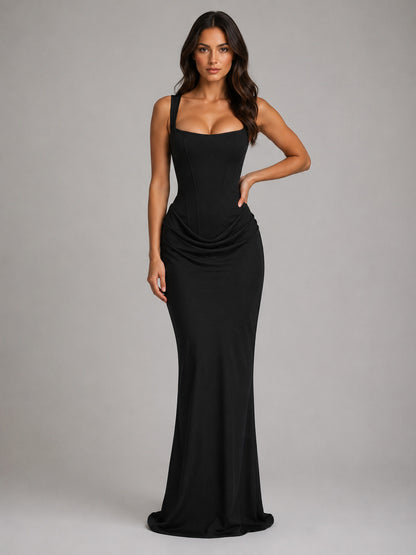 Corset Draped Drop Waist Maxi Dress