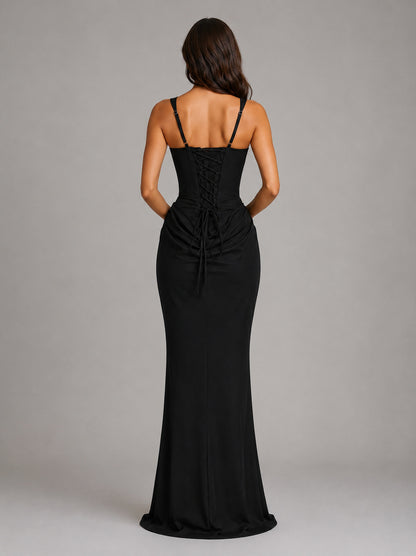 Corset Draped Drop Waist Maxi Dress