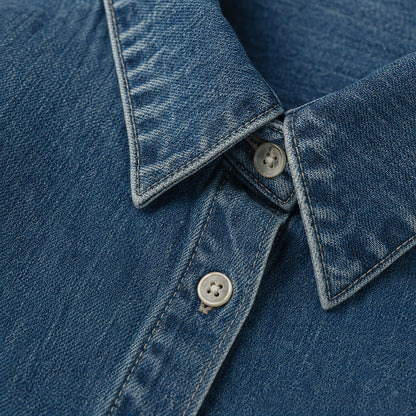 Denim Long Sleeve Button Down Maxi Shirt Dress