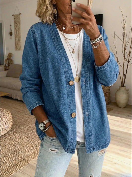 Denim Button Front Cardigan