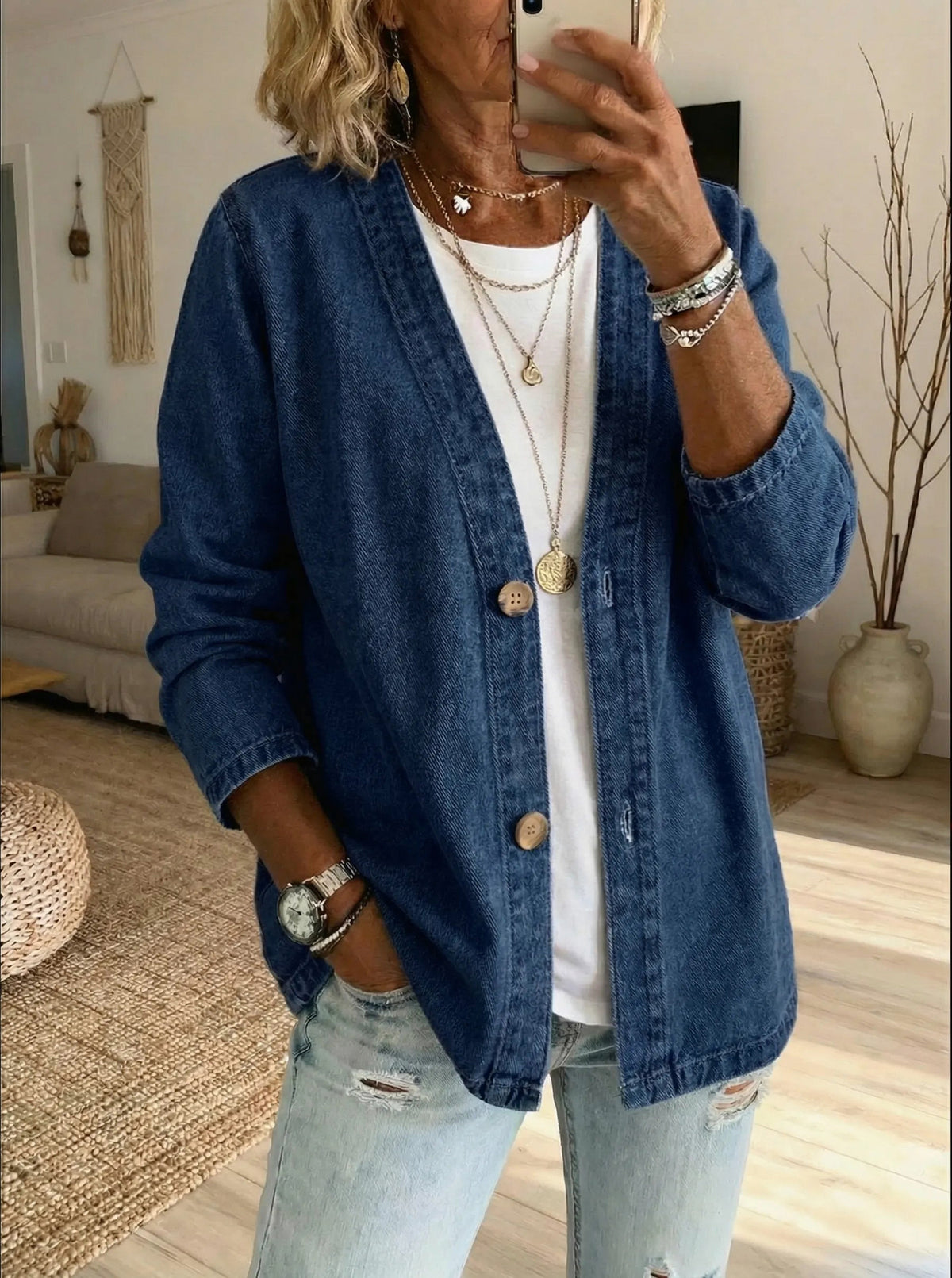 Denim Button Front Cardigan