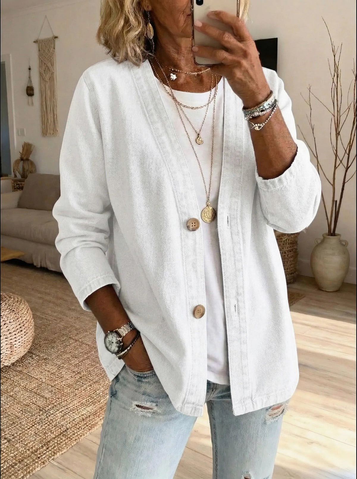Denim Button Front Cardigan