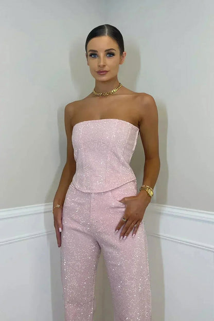 Denim Embellished Corset Matching Set
