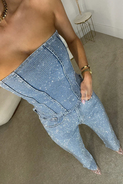 Denim Embellished Corset Matching Set
