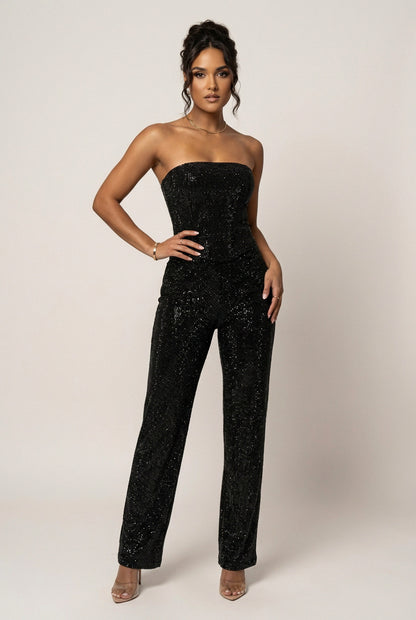 Denim Embellished Corset Matching Set