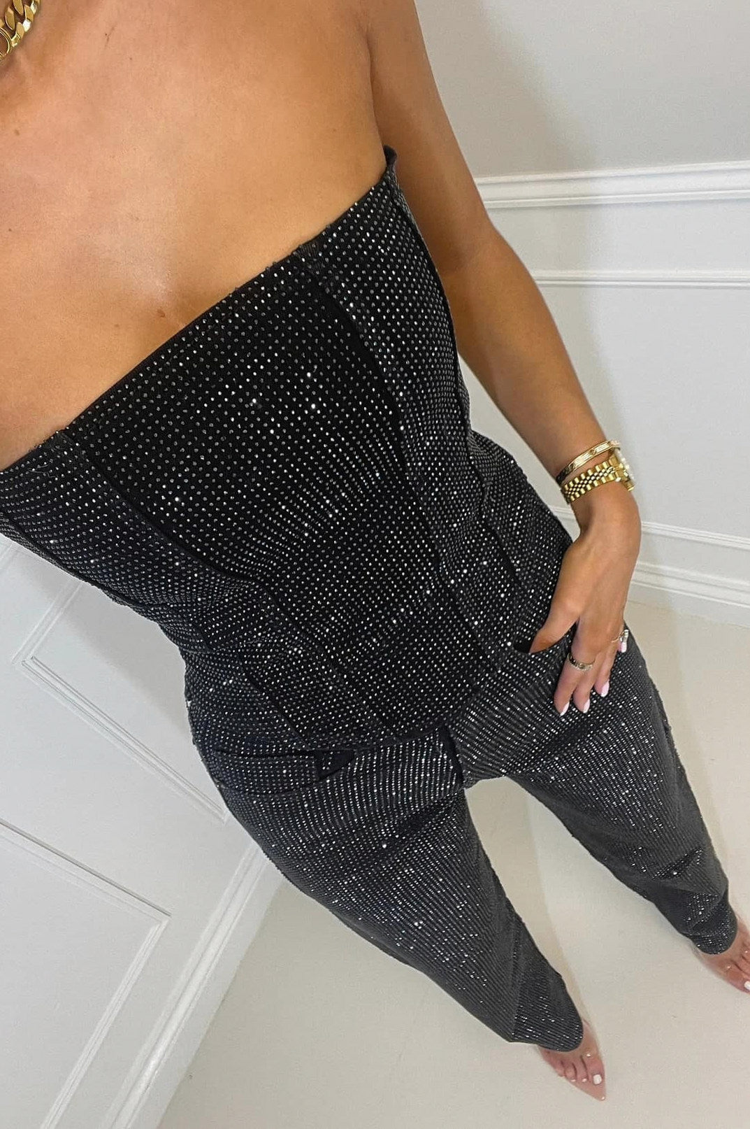 Denim Embellished Corset Matching Set
