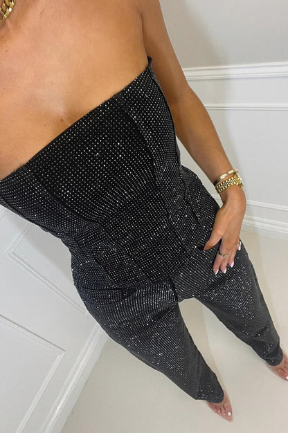 Denim Embellished Corset Matching Set
