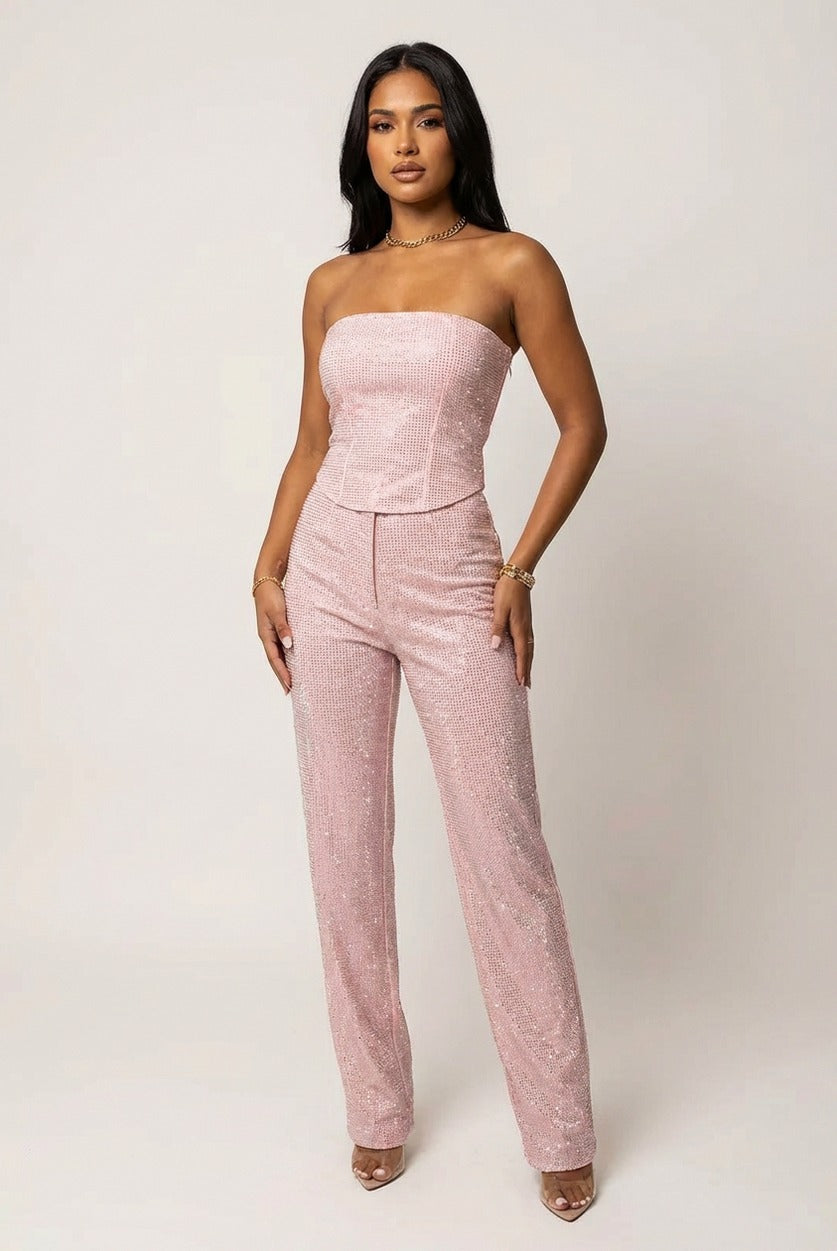 Denim Embellished Corset Matching Set