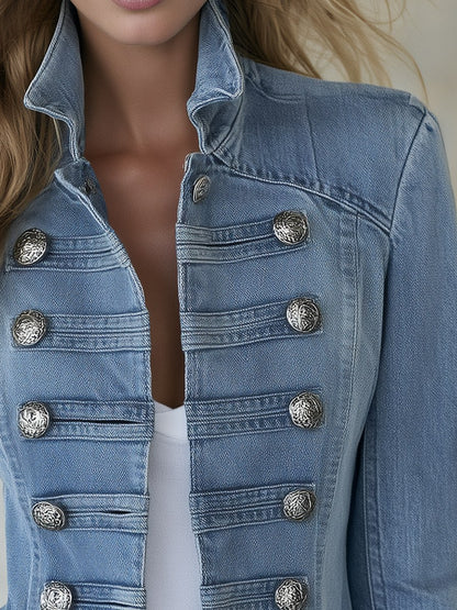 Denim Military Long Sleeve Jacket