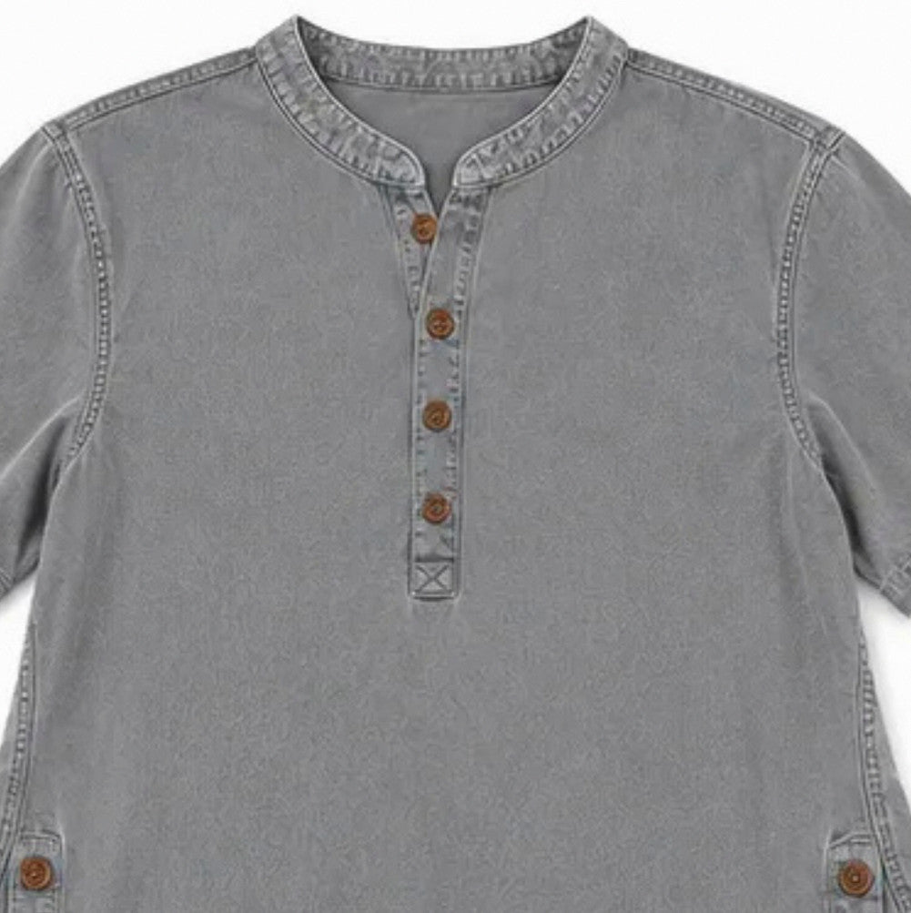 Denim Short Sleeve Henley Blouse