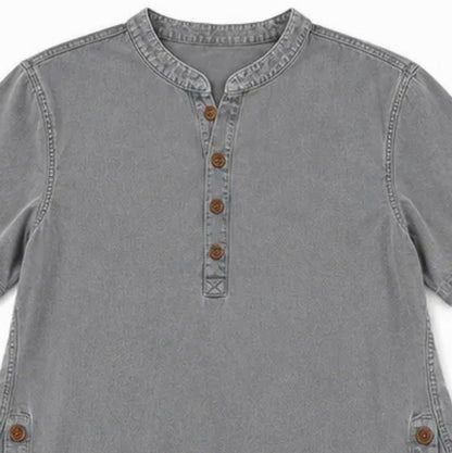 Denim Short Sleeve Henley Blouse