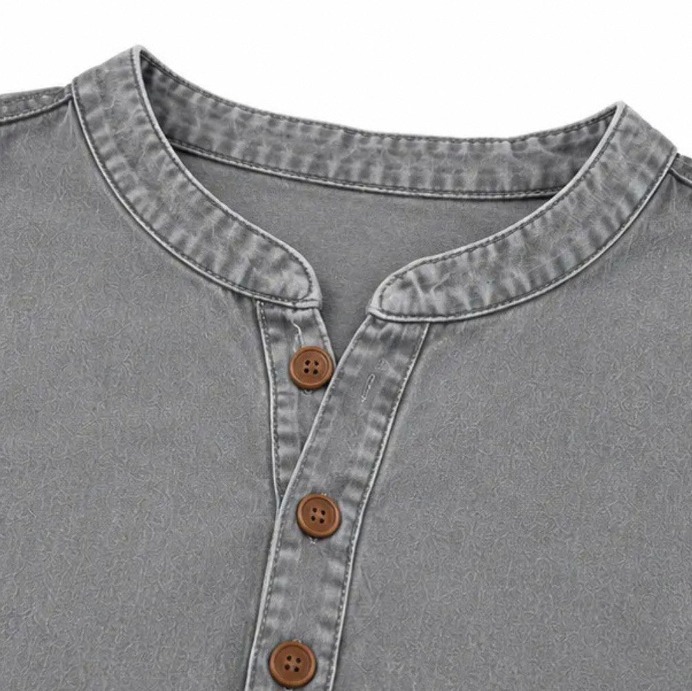 Denim Short Sleeve Henley Blouse