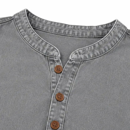 Denim Short Sleeve Henley Blouse