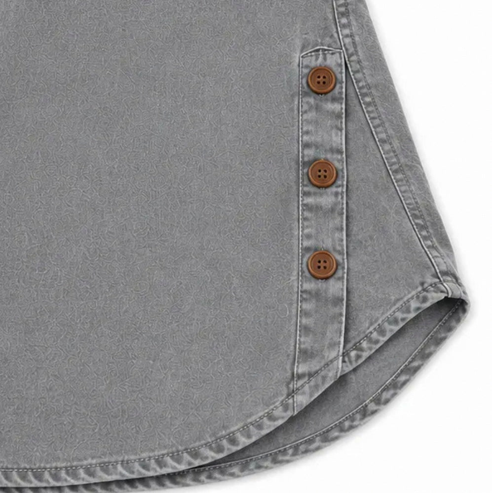 Denim Short Sleeve Henley Blouse