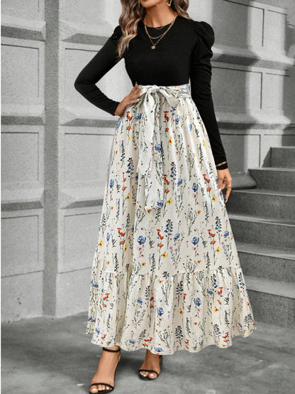 Long Sleeve Ditsy Floral Tiered Maxi Dress