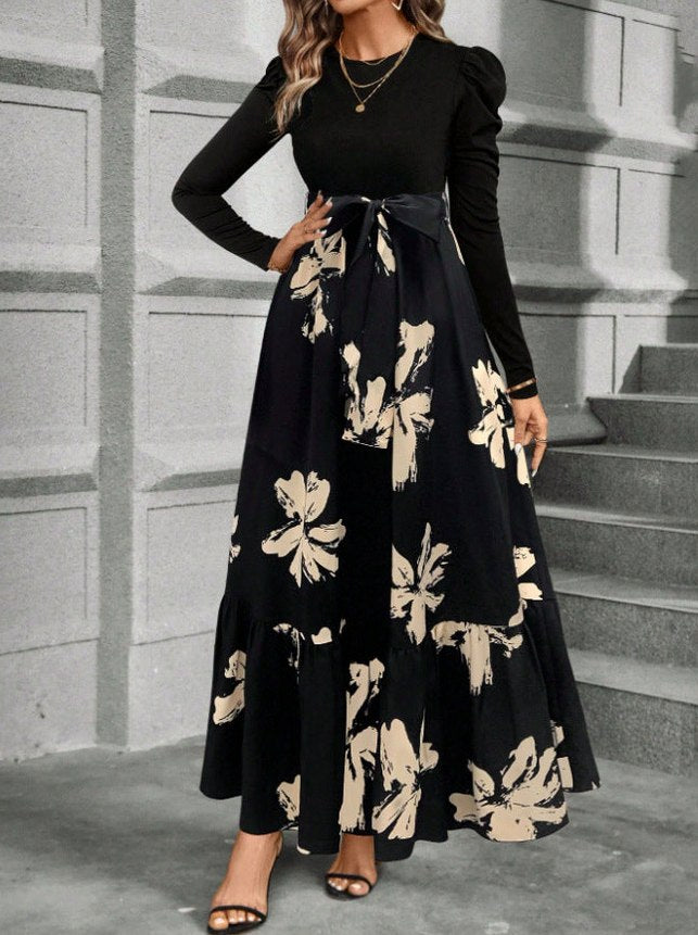 Long Sleeve Ditsy Floral Tiered Maxi Dress
