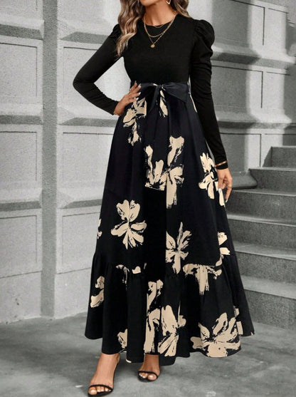 Long Sleeve Ditsy Floral Tiered Maxi Dress