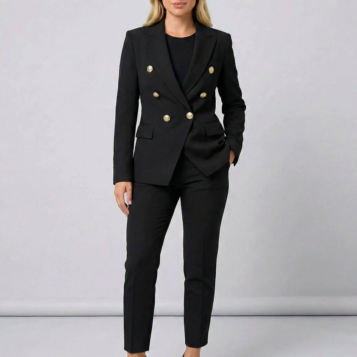 Double Breasted Button Front Blazer and Pants Set