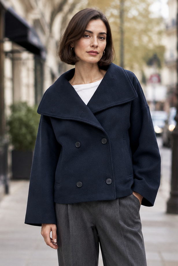 Double Breasted Long Sleeve Cropped Jacket