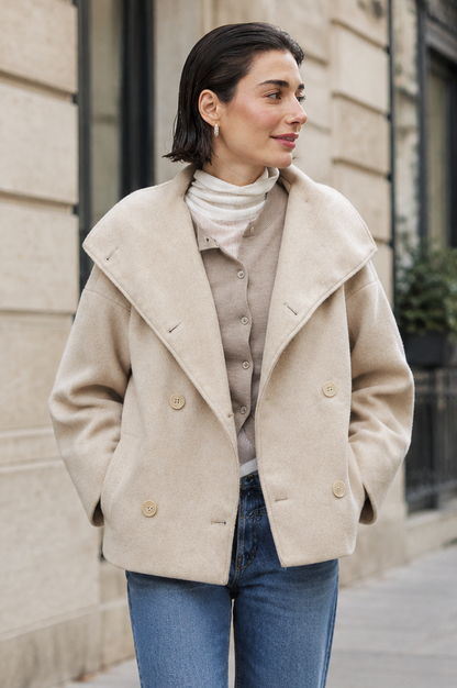 Double Breasted Long Sleeve Cropped Jacket