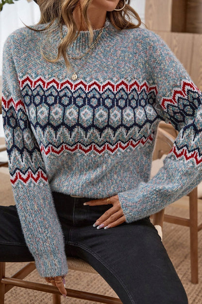 Fair Isle Mock Neck Knit Sweater