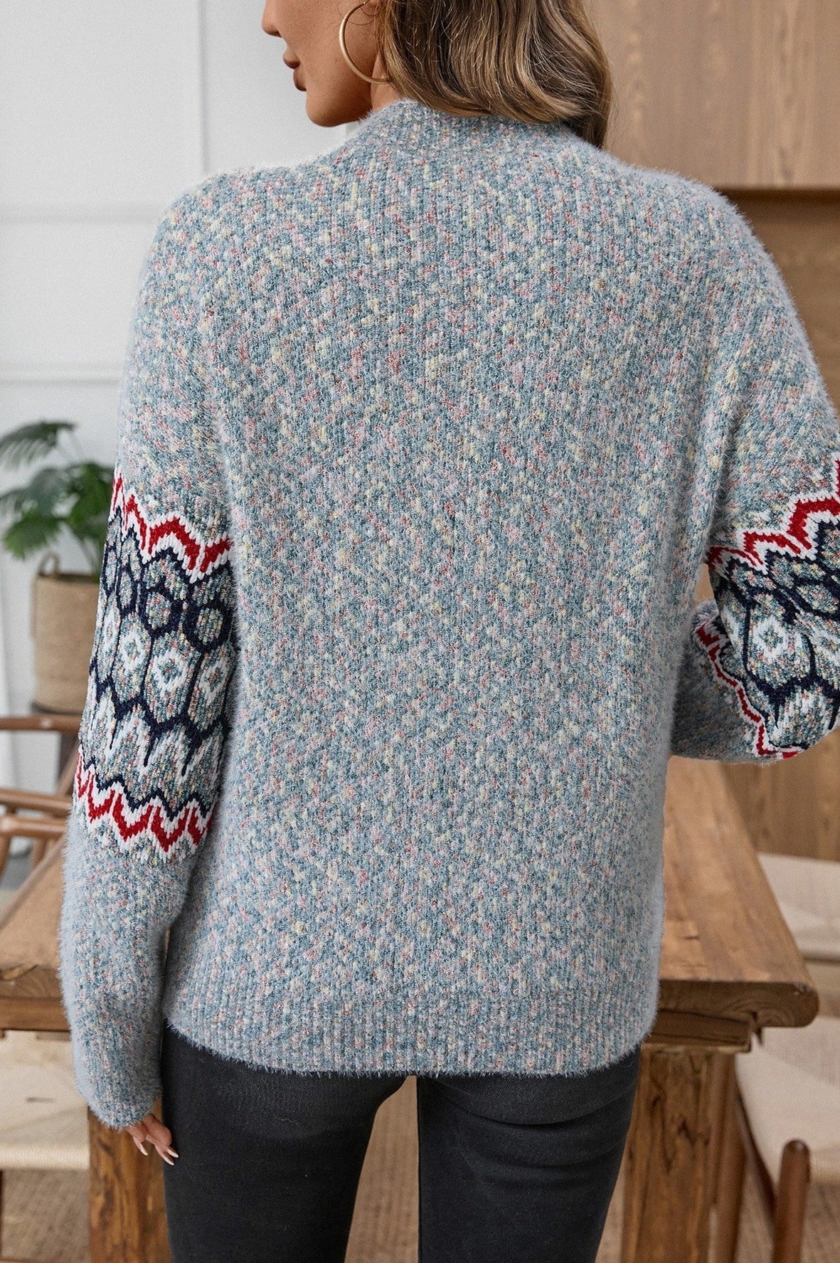 Fair Isle Mock Neck Knit Sweater