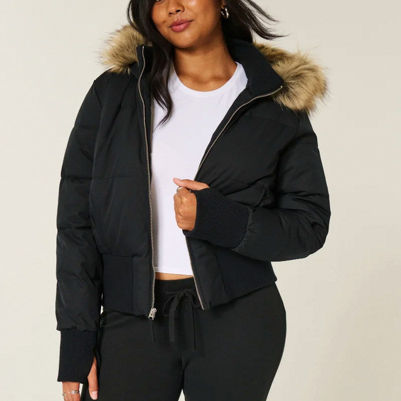 Faux Fur Trim Puffer Jacket