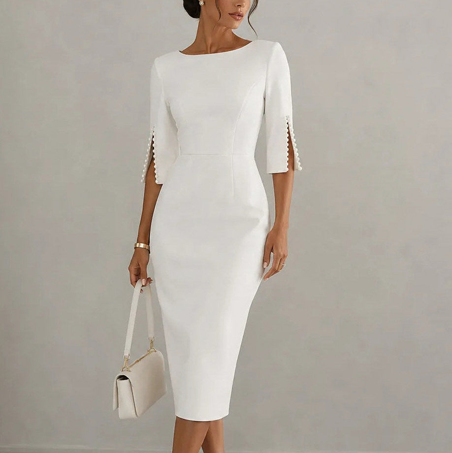 Fitted Boat Neck Midi Dress