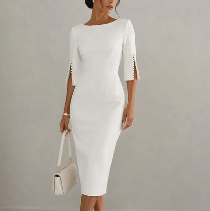 Fitted Boat Neck Midi Dress
