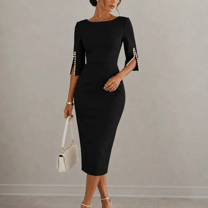 Fitted Boat Neck Midi Dress