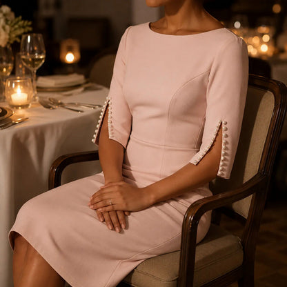 Fitted Boat Neck Midi Dress