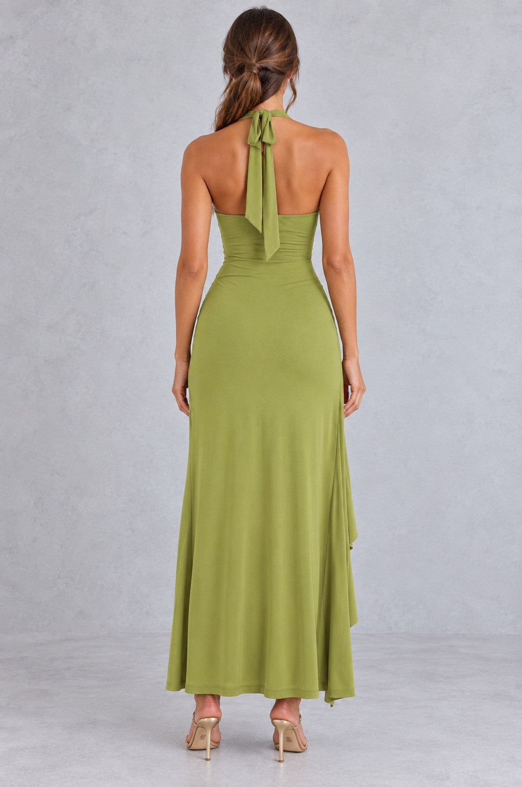 Fitted Halter Ruffle Maxi Dress