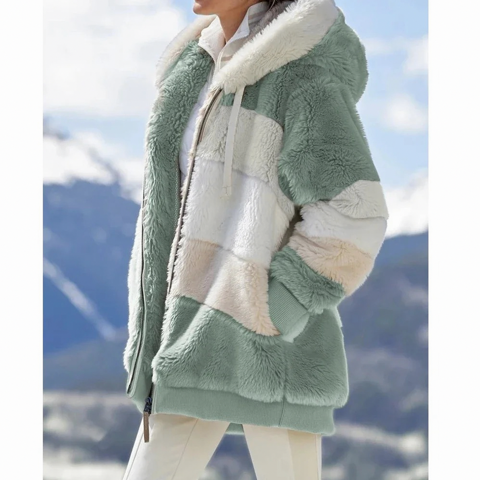Fleece Colorblock Hooded Zip Up Jacket