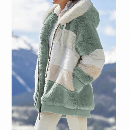 Fleece Colorblock Hooded Zip Up Jacket