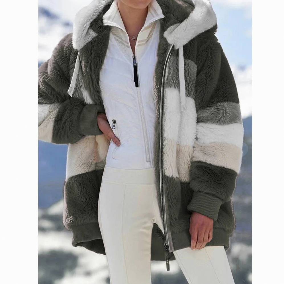 Fleece Colorblock Hooded Zip Up Jacket