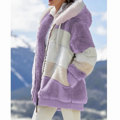 Fleece Colorblock Hooded Zip Up Jacket