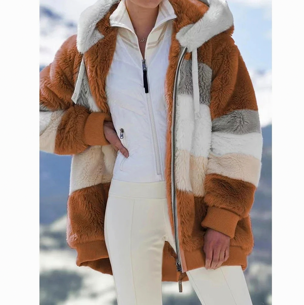 Fleece Colorblock Hooded Zip Up Jacket
