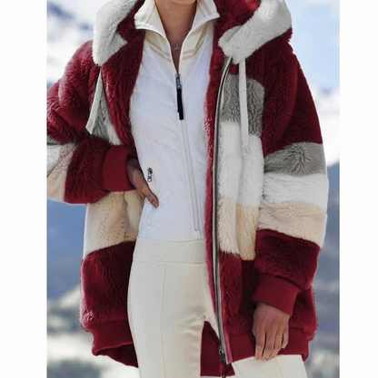 Fleece Colorblock Hooded Zip Up Jacket