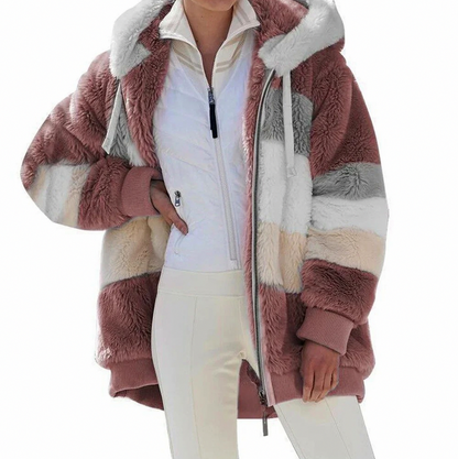 Fleece Colorblock Hooded Zip Up Jacket