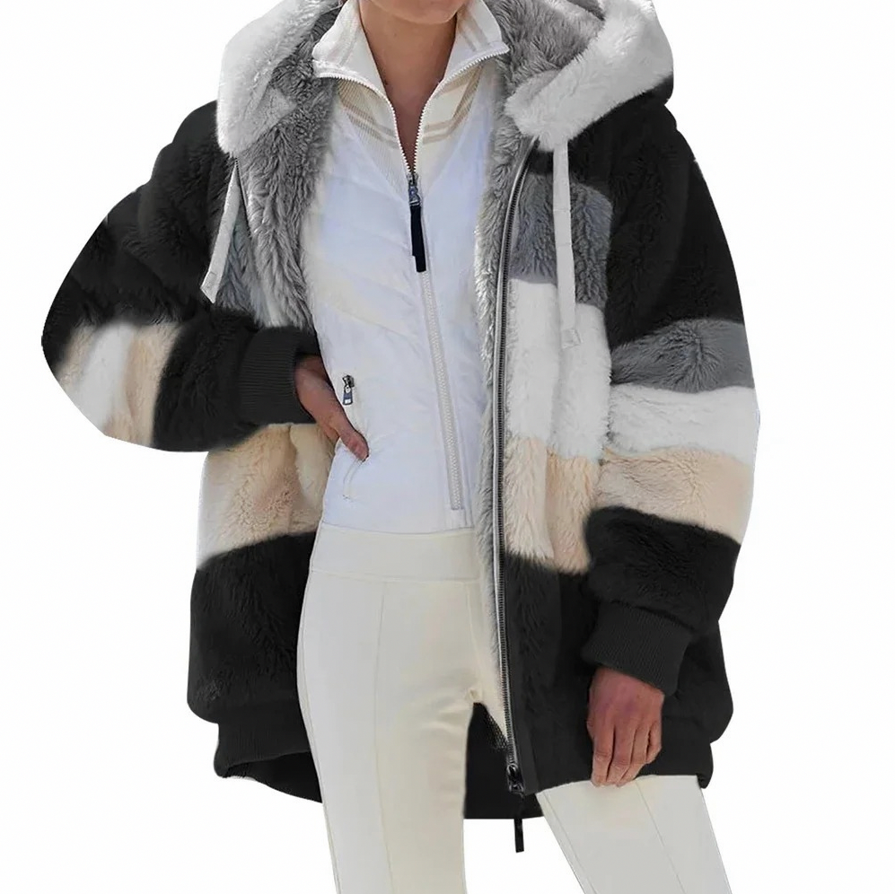 Fleece Colorblock Hooded Zip Up Jacket